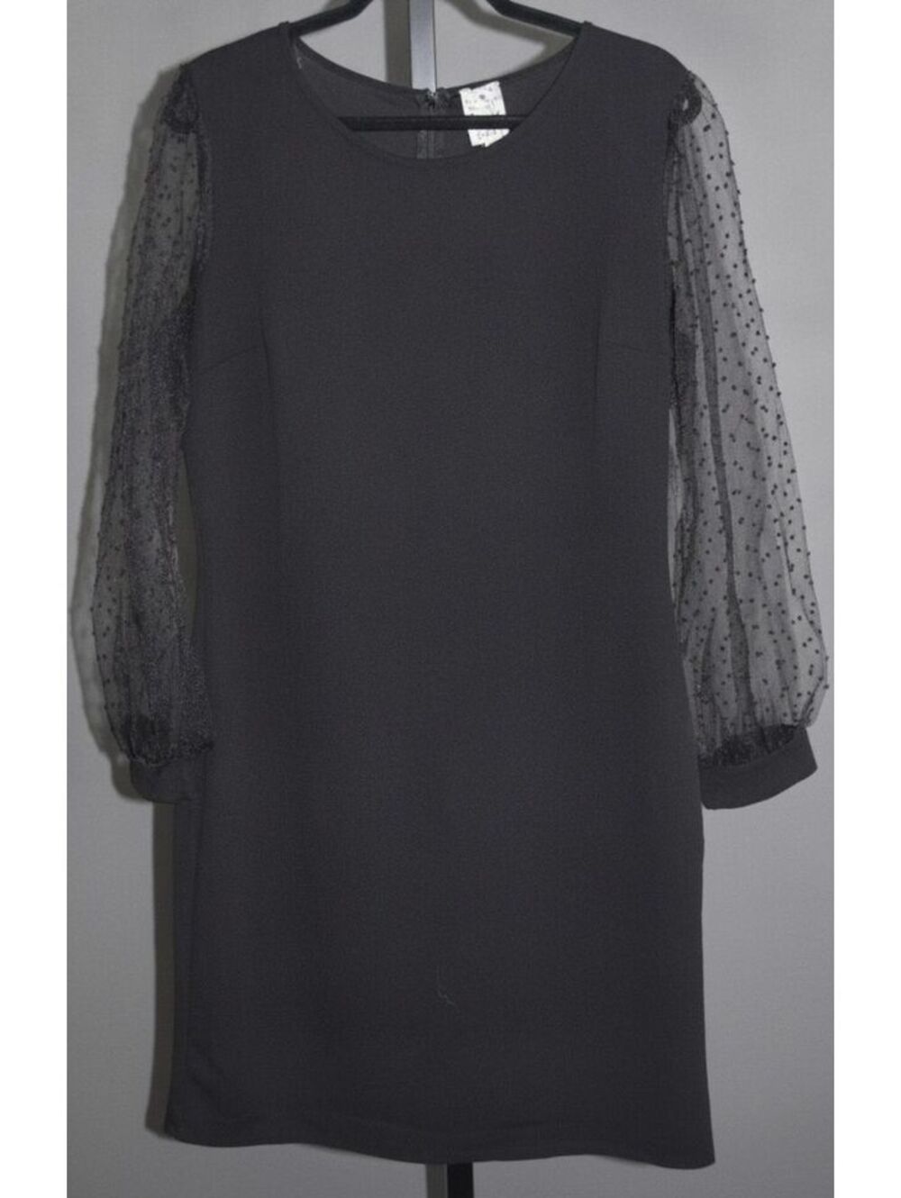 Naïf Black Shift Dress Sheer Dotted Mesh Balloon Sleeve Crew Neck Size XL NWT